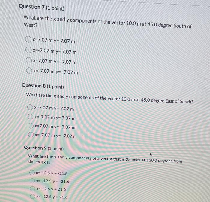 Solved What are the x and y components of the vector 10.0 m | Chegg.com