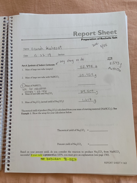 Solved Report Sheet Preparation of Rochelle Salt Due 1/22