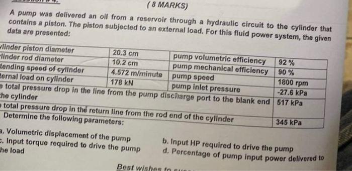 Solved ( 8 MARKS) A pump was delivered an oil from a | Chegg.com