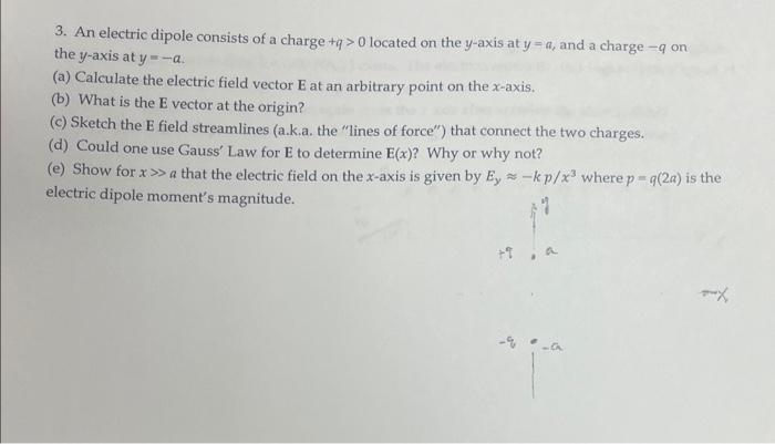 Solved 3. An electric dipole consists of a charge +q>0 | Chegg.com