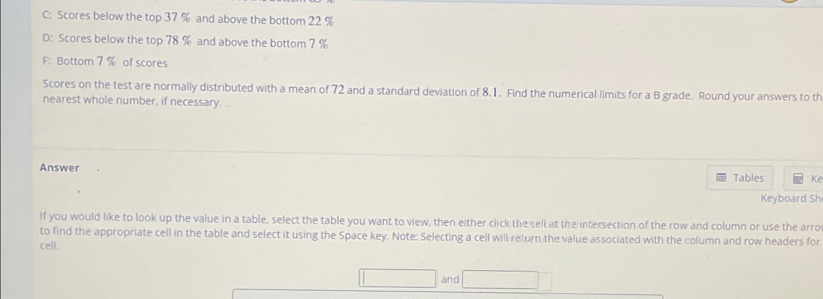 Solved C. Scores below the top 37 and above the bottom Chegg