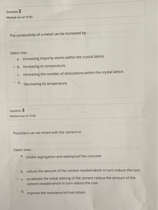 Solved Question 2 Marked out of 10.00 The conductivity of a | Chegg.com