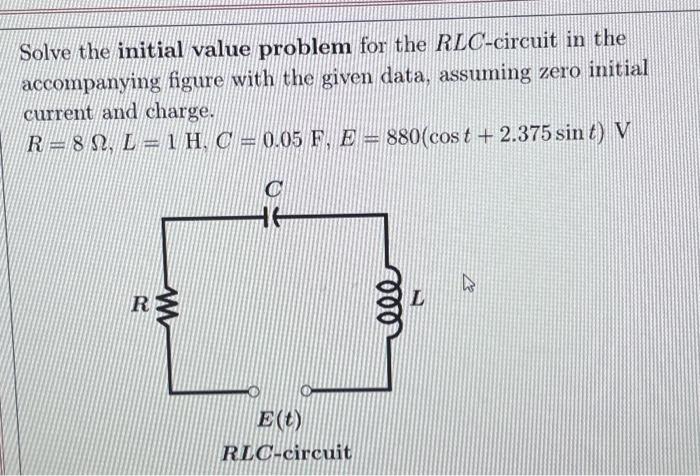 Solved Solve the initial value problem for the RLC-circuit | Chegg.com