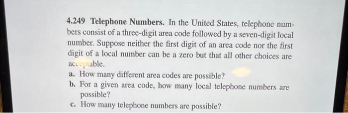 Solved 4 249 Telephone Numbers In The United States Chegg Com   Image