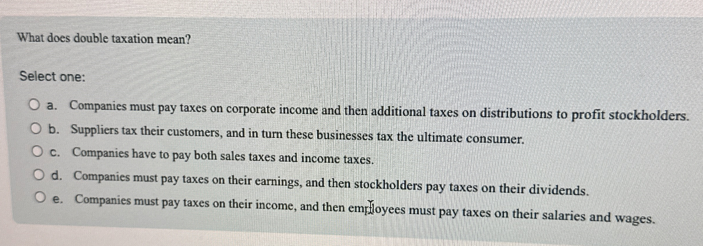 Solved What does double taxation mean?Select onea.