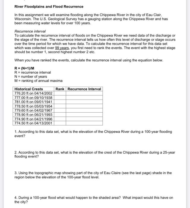 Solved River Floodplains and Flood Recurrence In this Chegg