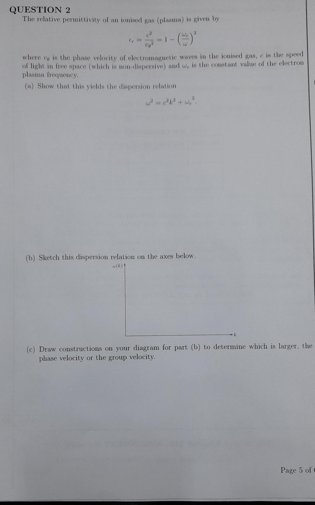 Solved QUESTION 2 The relative permittivity of an ionised | Chegg.com