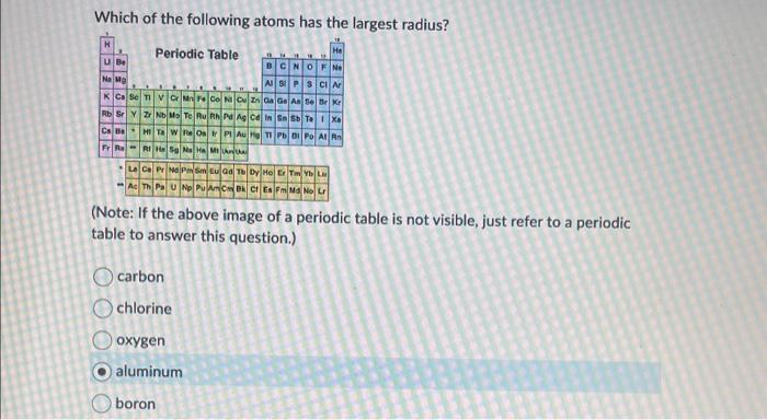 Solved Which of the following atoms has the largest radius? | Chegg.com