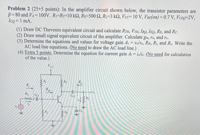Solved Problem 2(25+5 points): In the amplifier circuit | Chegg.com