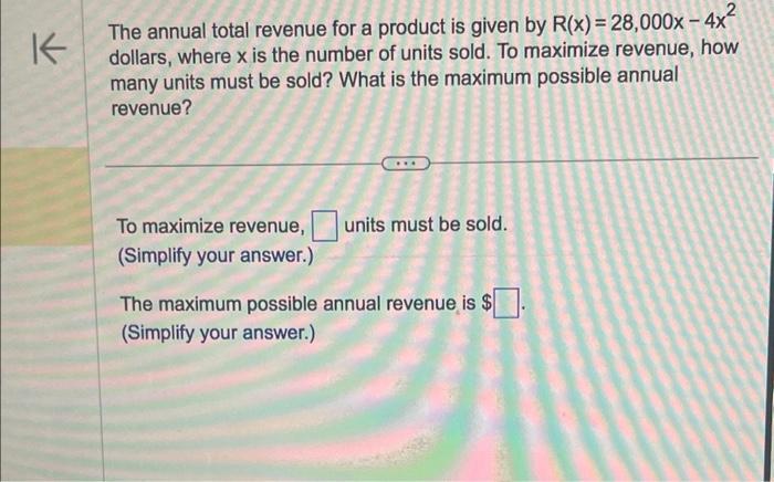 Solved The annual total revenue for a product is given by | Chegg.com