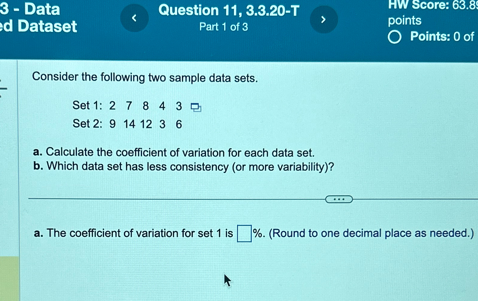 Solved 3 dataquestion 11 3 3 20 tpart 1 of chegg