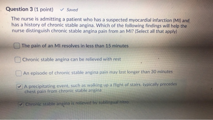 Solved Question 3 (1 point) Saved The nurse is admitting a | Chegg.com