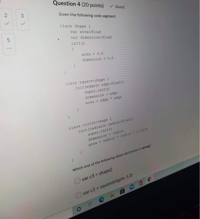 Solved Question 4 (20 points) Saved 2. 3 Given the following | Chegg.com