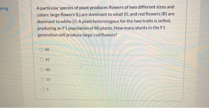 Solved ring A particular species of plant produces flowers | Chegg.com