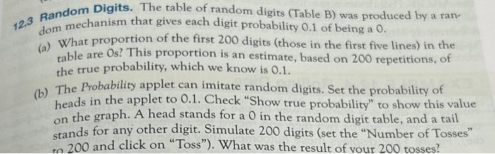 Solved 12.3 Random Digits. The Table Of Random Digits (Table | Chegg.com