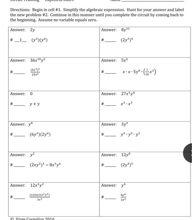 Solved Directions: Begin in cell #1. Simplify the algebraic | Chegg.com