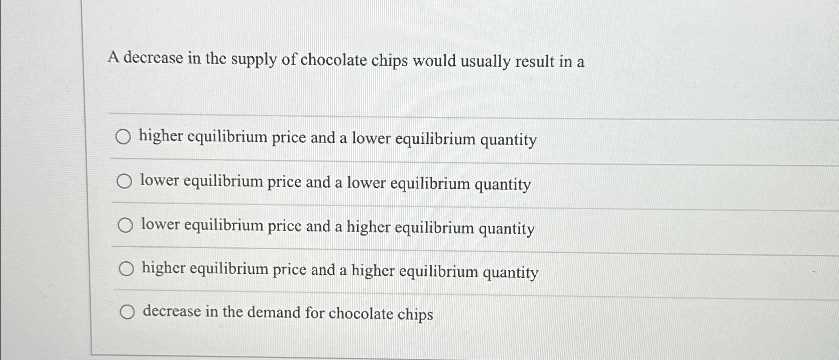 Solved A decrease in the supply of chocolate chips would | Chegg.com