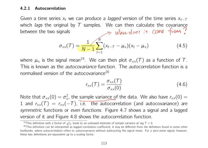 Solved 4.2.1 Autocorrelation Given a time series xwe can | Chegg.com
