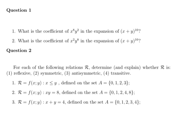 Question 1 1 What Is The Coefficient Of Roy2 In The Chegg Com