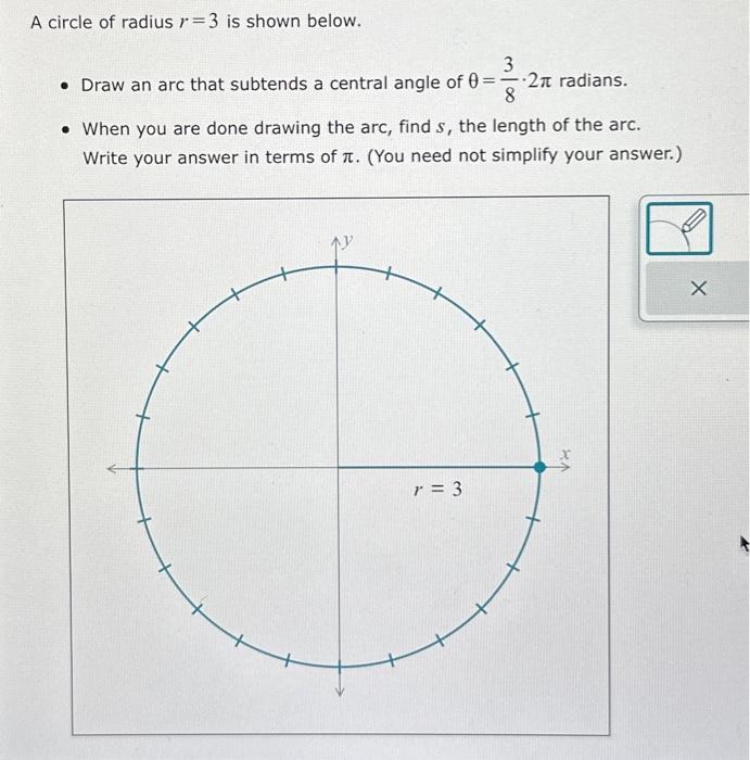 Solved A circle of radius r=3 is shown below. 3 • Draw an | Chegg.com