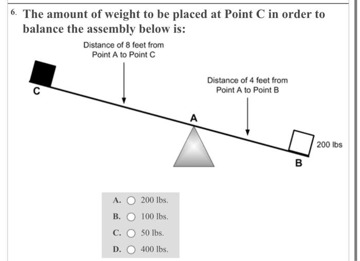 Solved 6. The amount of weight to be placed at Point C in | Chegg.com