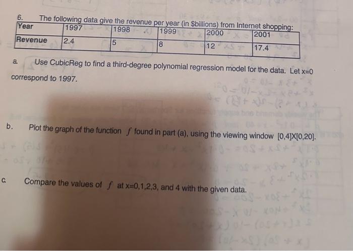 Solved 6. The following data give the revenue nor usar fin | Chegg.com