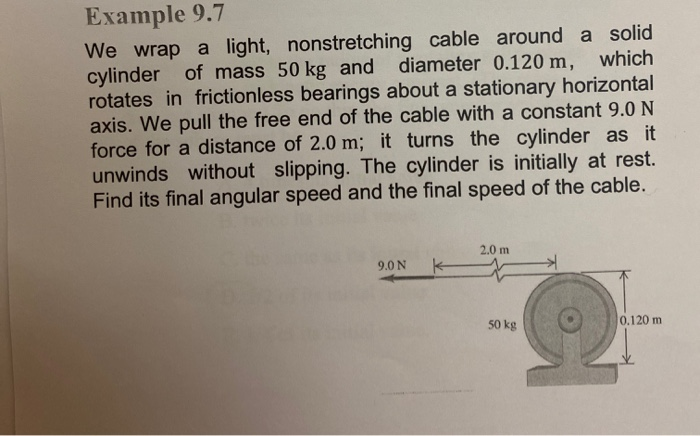 A Solid Cylinder Of Mass 50 Kg Solved Example 9.7 We wrap a light, nonstretching cable | Chegg.com
