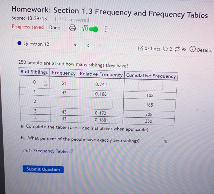 Solved Homework: Section 1.3 Frequency and Frequency Tables | Chegg.com