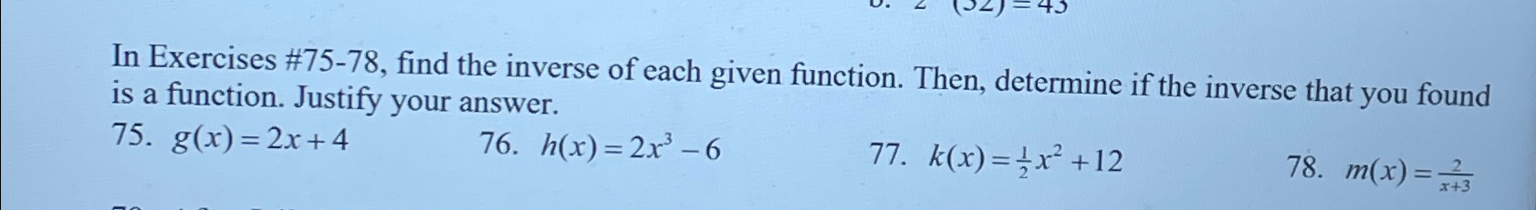 Solved In Exercises #75-78, ﻿find the inverse of each given | Chegg.com