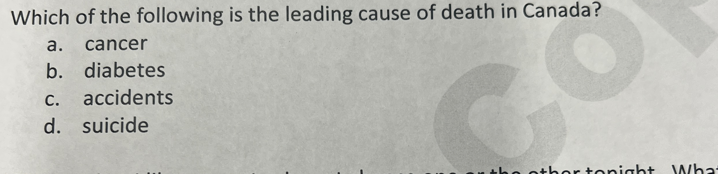 Solved Which of the following is the leading cause of death | Chegg.com