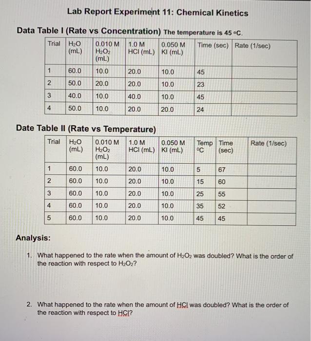 Solved Lab Report Experiment 11: Chemical Kinetics Data | Chegg.com