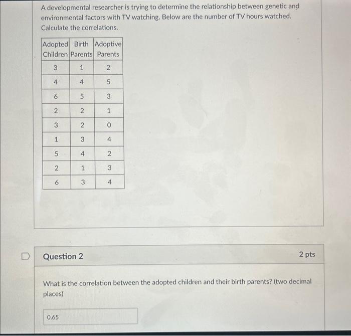 Solved A developmental researcher is trying to determine the | Chegg.com