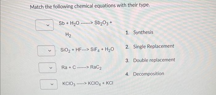 Solved Match the following chemical equations with their | Chegg.com