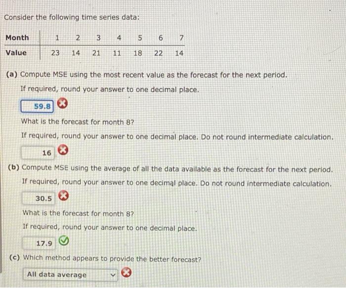 Solved Consider the following time series data: Month 1 2 3 | Chegg.com