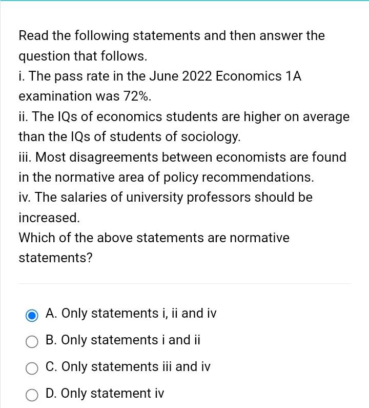 Solved Read the following statements and then answer the | Chegg.com