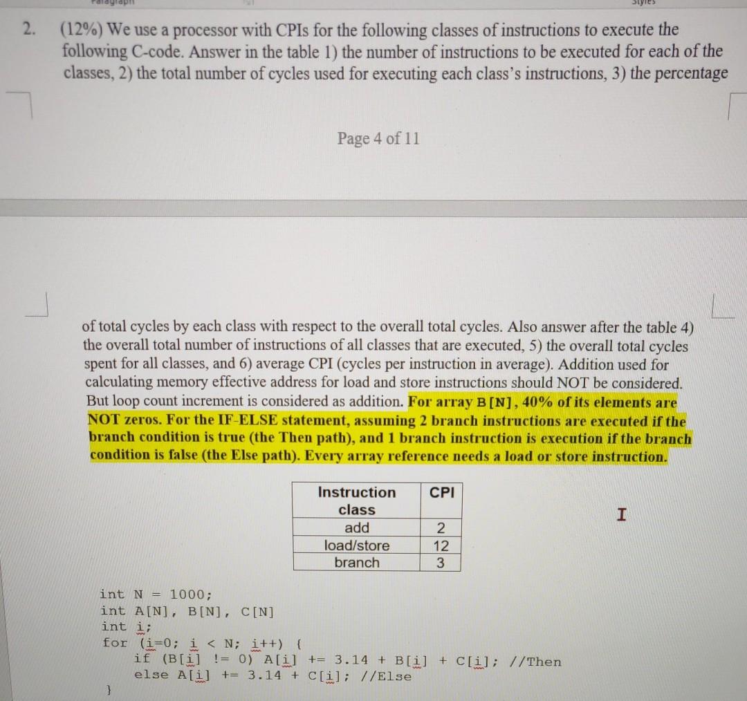 Solved 2 12 We Use A Processor With Cpis For The Fol