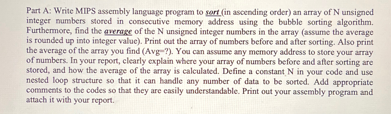 Solved Part A: Write MIPS assembly language program to sort | Chegg.com