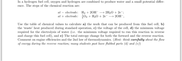 Solved In a hydrogen fuel cell, oxygen and hydrogen are | Chegg.com