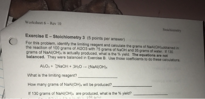 Solved Worksheet 6-Rev 10 Stoichiometry Exercise | Chegg.com