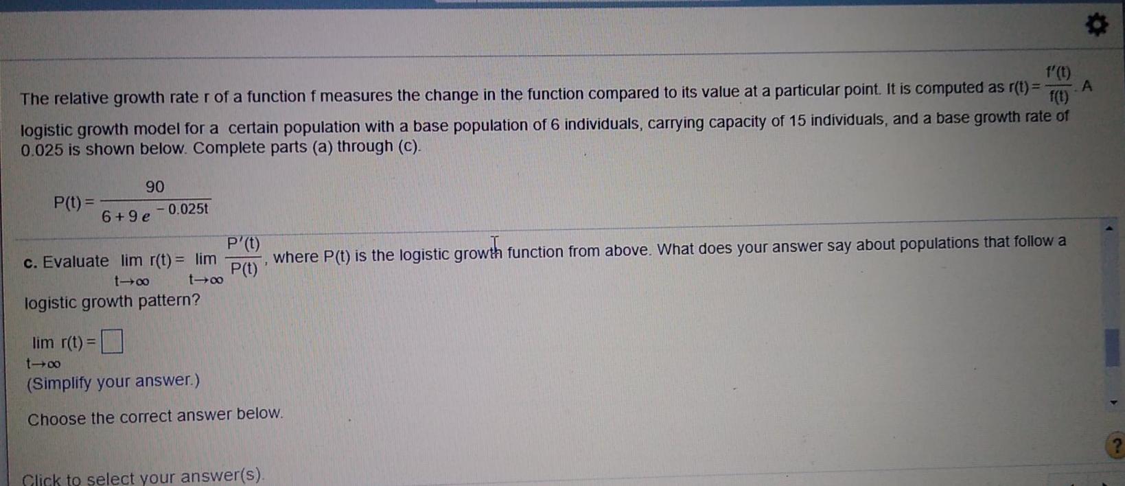 Solved А f(1) The relative growth rate r of a function f | Chegg.com