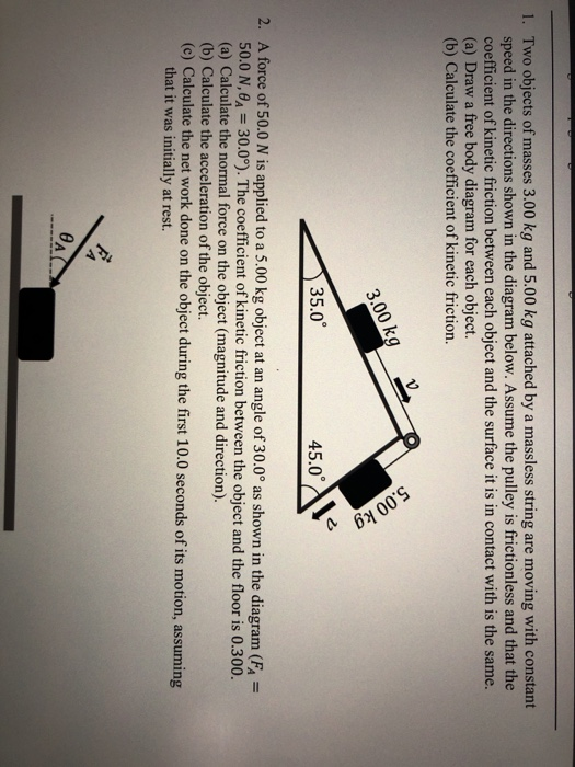 Solved 5.00 kg 1. Two objects of masses 3.00 kg and 5.00 kg | Chegg.com