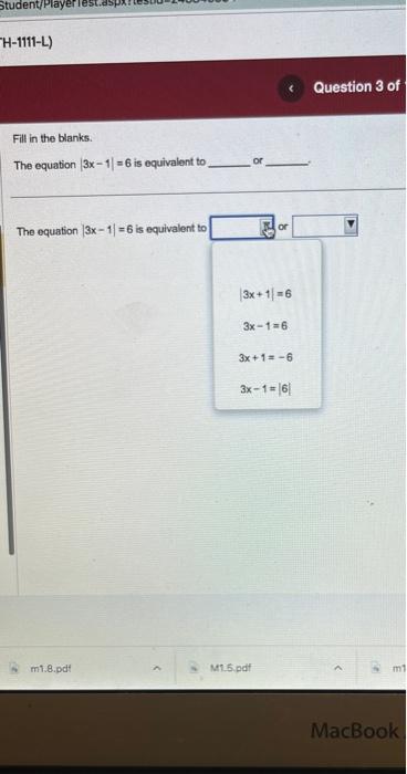 Solved Fill in the blanks. The equation ∣3x−1∣=6 is | Chegg.com