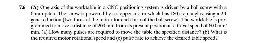 Solved 7.6 (A) One axis of the worktable in a CNC | Chegg.com