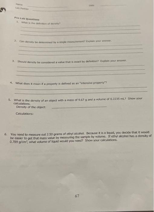 Solved Name Lab Partner Pre-Lab Questions 1. What is the | Chegg.com