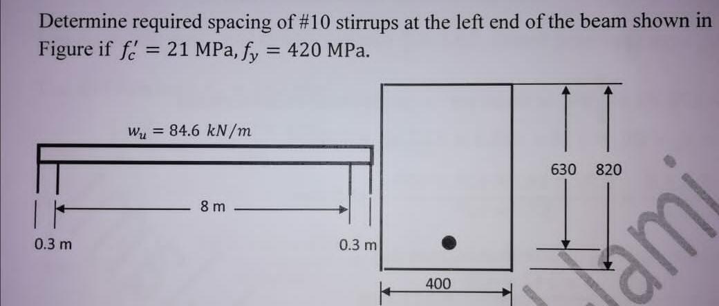 Solved Determine required spacing of #10 stirrups at the | Chegg.com