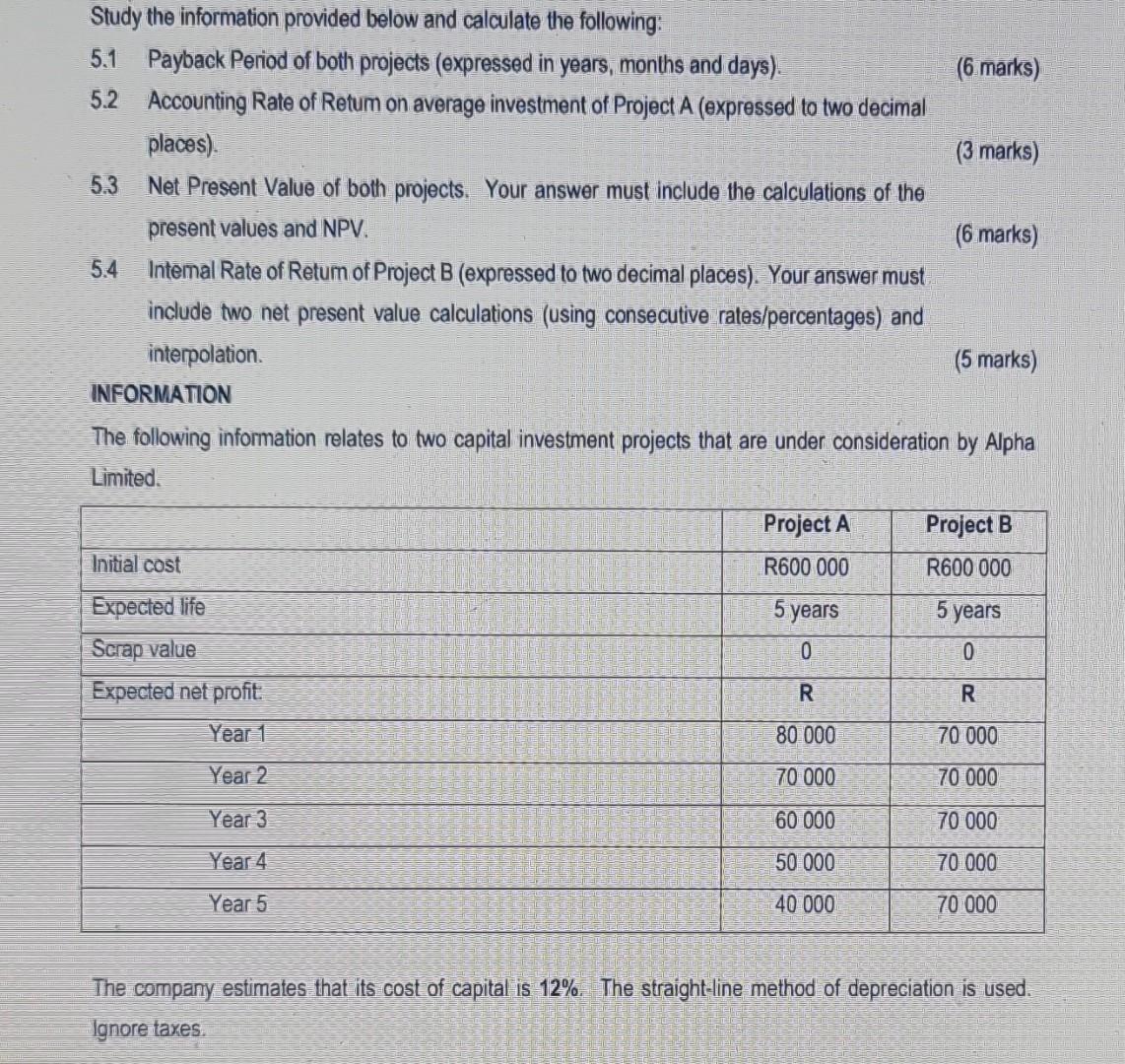 Solved Study the information provided below and calculate | Chegg.com