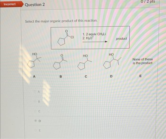 Solved 072 pts Incorrect Question 2 Select the major organic | Chegg.com