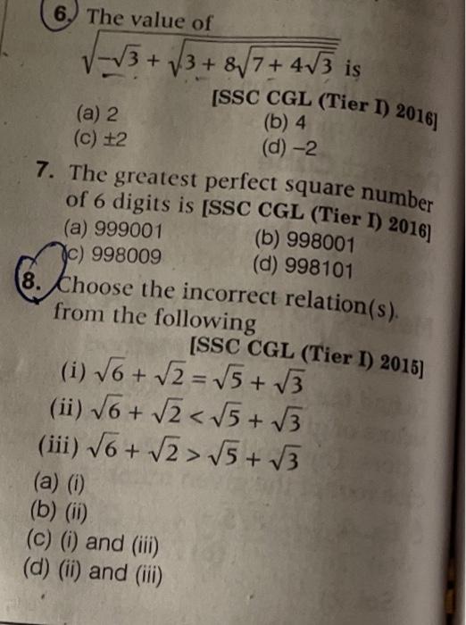 Solved 6. The value of V-13 +213 + 8J7+ 4V3 is [SSC CGL | Chegg.com