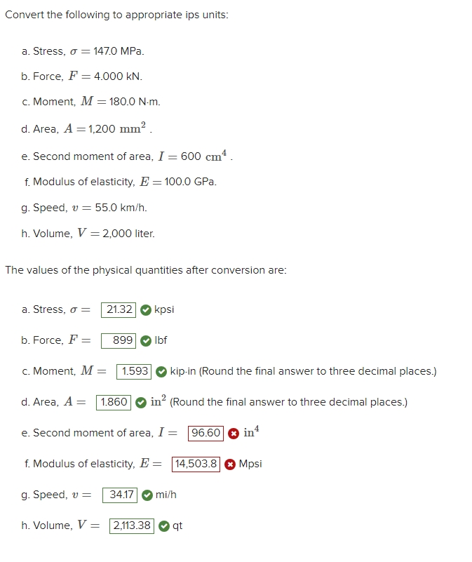 Solved Convert the following to ﻿appropriate ips units:a. | Chegg.com