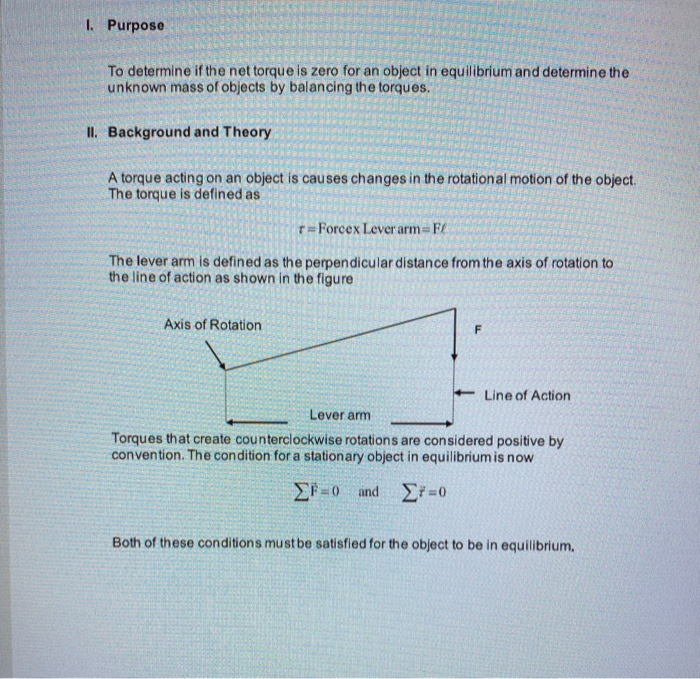 Net Torque Zero Solved 1. Purpose To determine if the net torque is zero for | Chegg.com